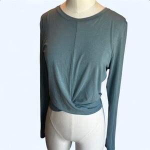 Athleta Slate Green Twist-Front Long Sleeve Tee size medium crop fit